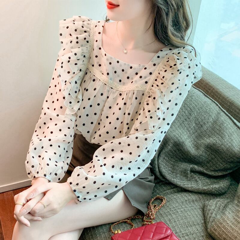 【tops】ドット柄シャツトップス　M28606