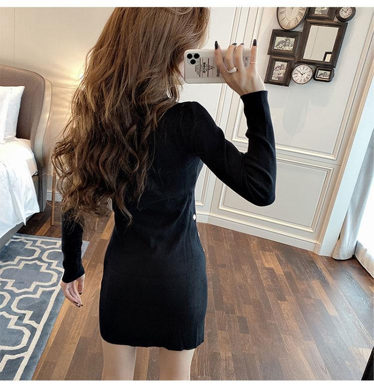 【dress】長袖体型カバーニットワンピースF8344