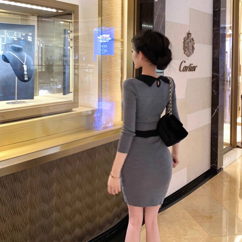 【dress】リボン付きタイトワンピース Q7013