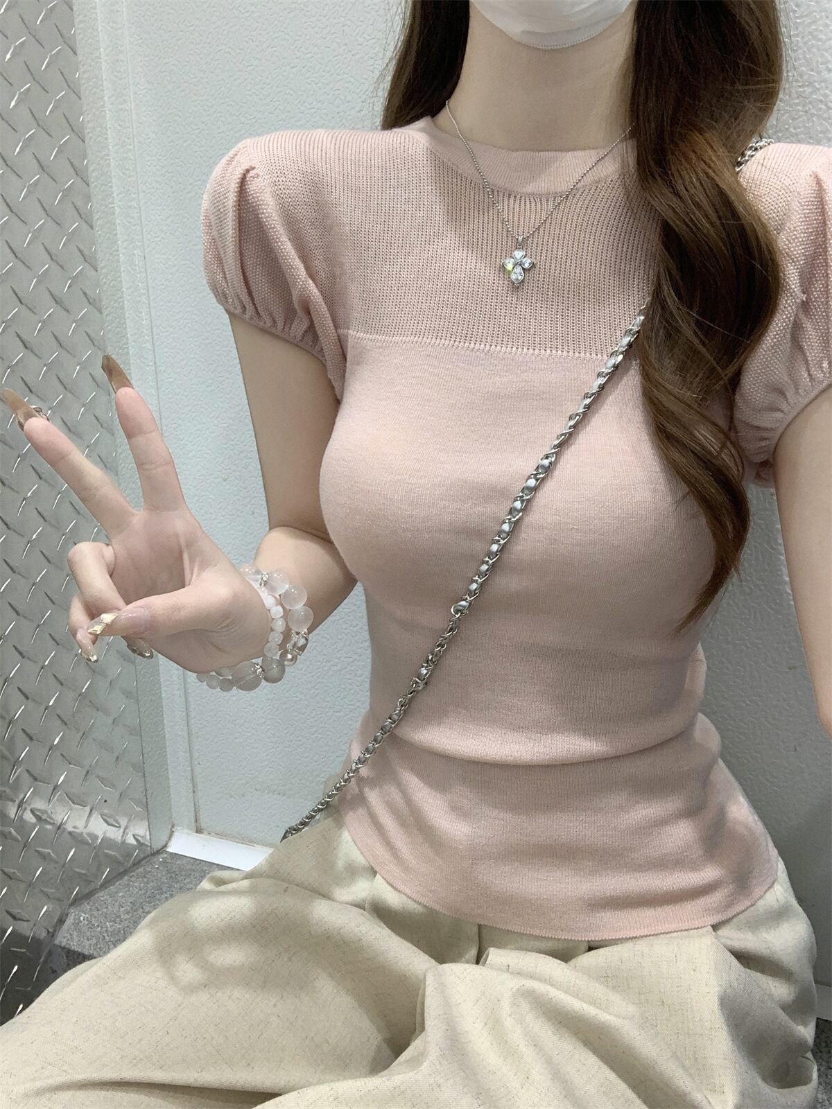 【tops】パフスリーブニットトップス　M29600