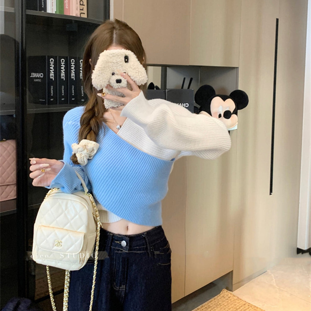 【tops】配色切り替えニットトップス　N2907