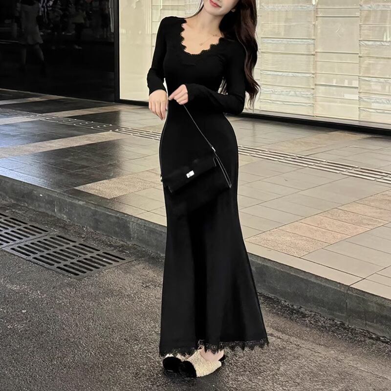 【dress】Vネックレースワンピース　M19071