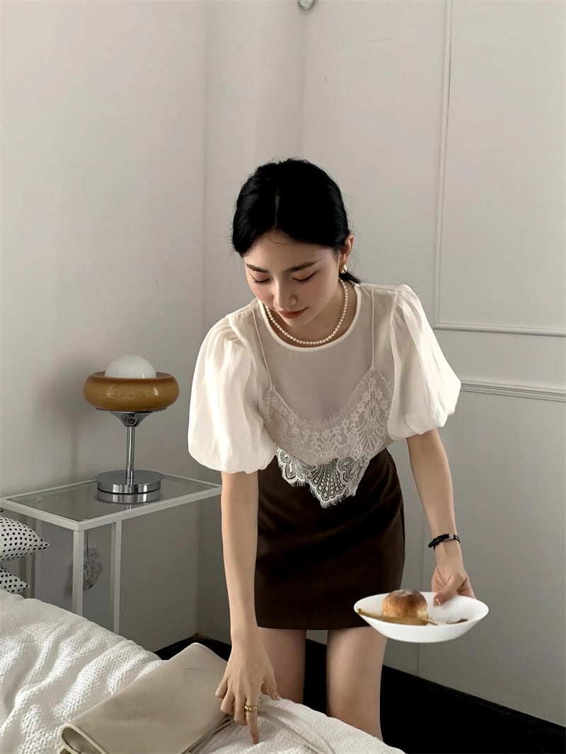 【tops】レース切り替えトップス　M24462