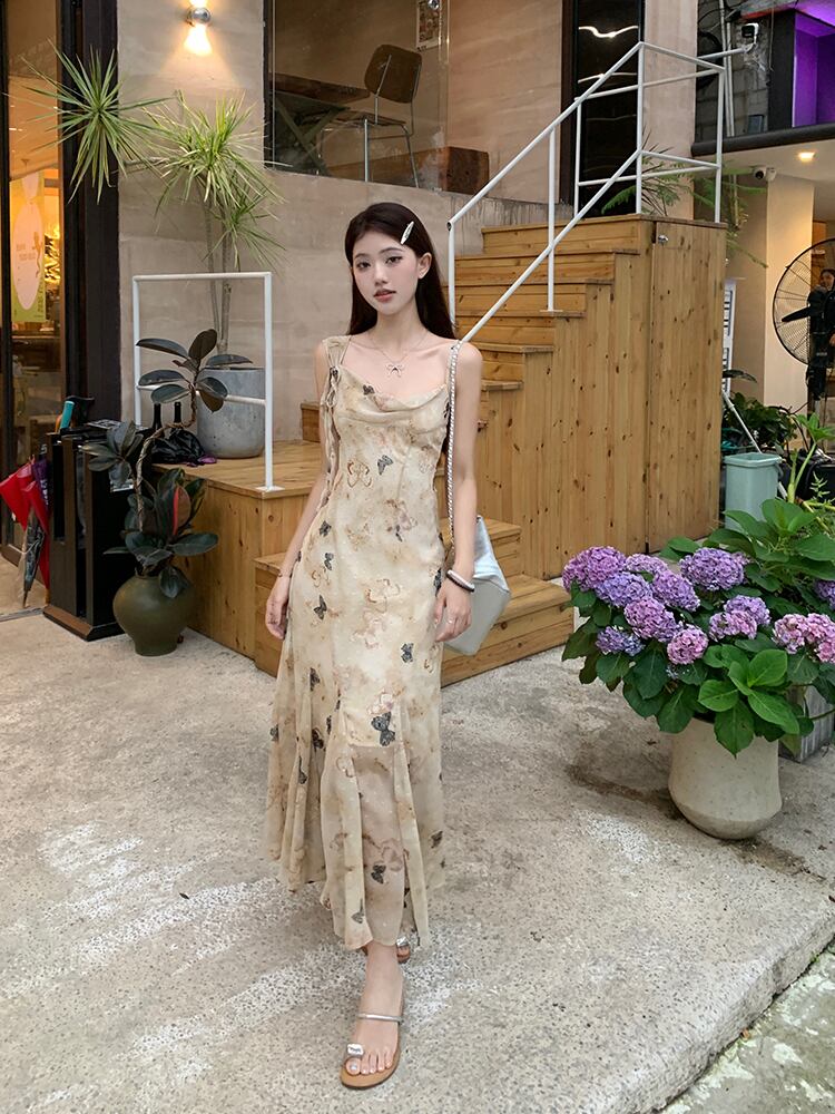 【dress】フランス風プリントキャミワンピース G21521