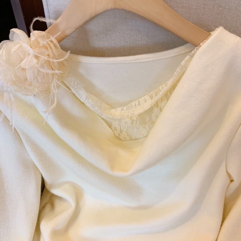 【tops】レース切り替え立体フラワーニットトップス　M29222