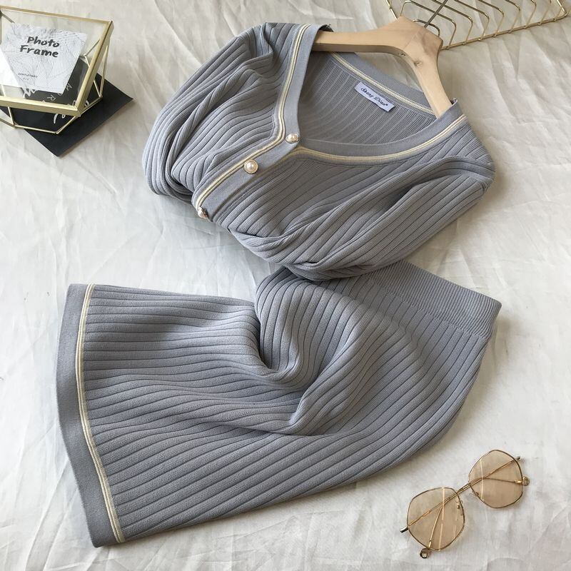 【set】気質満点オシャレニットトップス+スカートファッション２点セット G3090