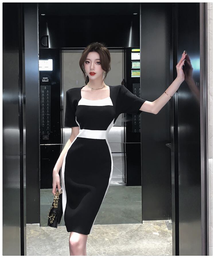 【dress】フランス風気質満点エレガントレディース体型カバー高級感ニットワンピース G13754