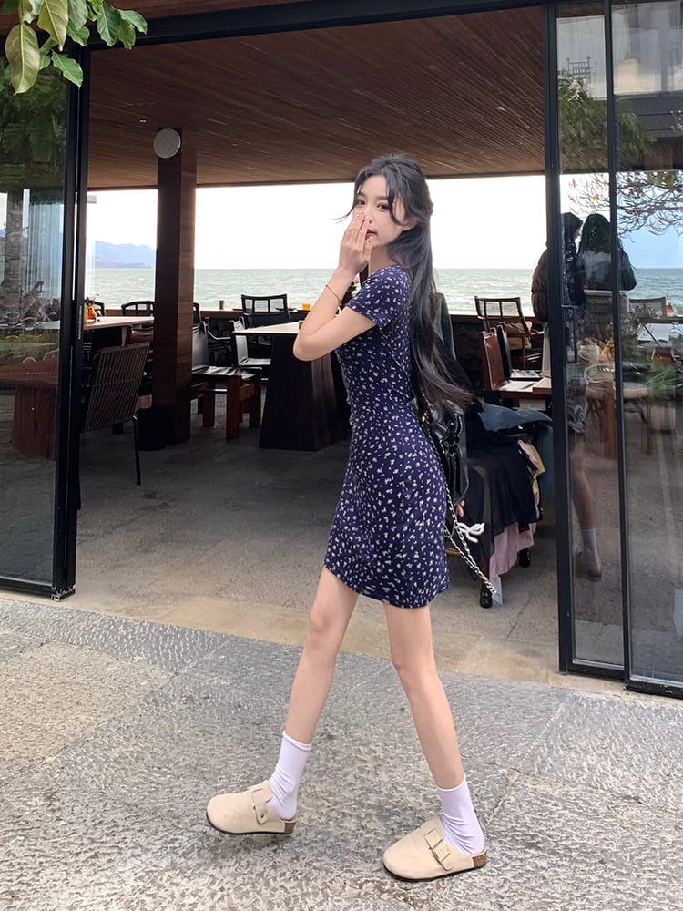 【dress】Vネック花柄タイトワンピースG21571