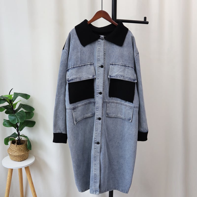 【outer】デニム切り替えニットカーデ　M27513