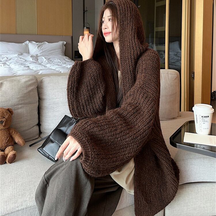 【outer】フード付きニットカーデ　M27660