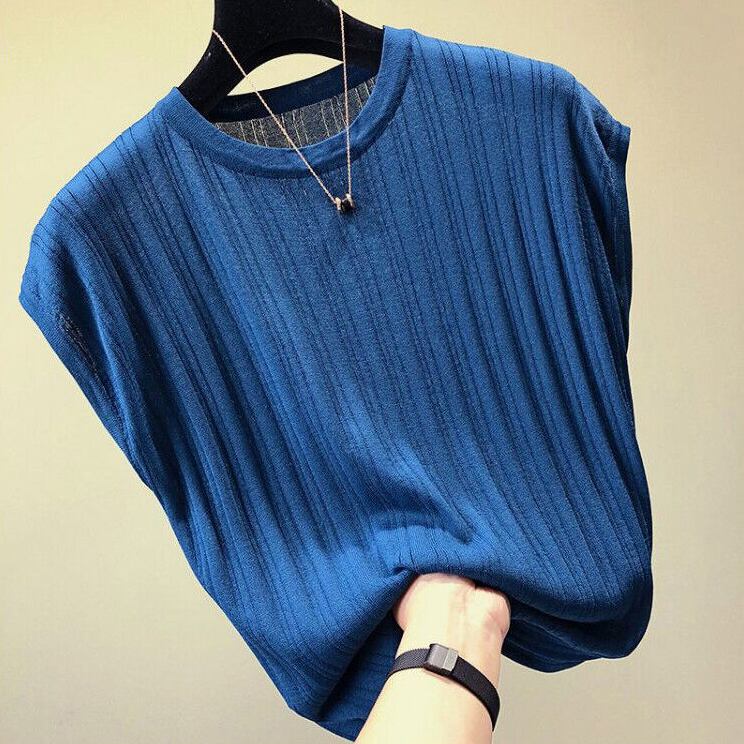 【tops】ファッションラウンドネック半袖ニットゆったり着まわしTシャツ