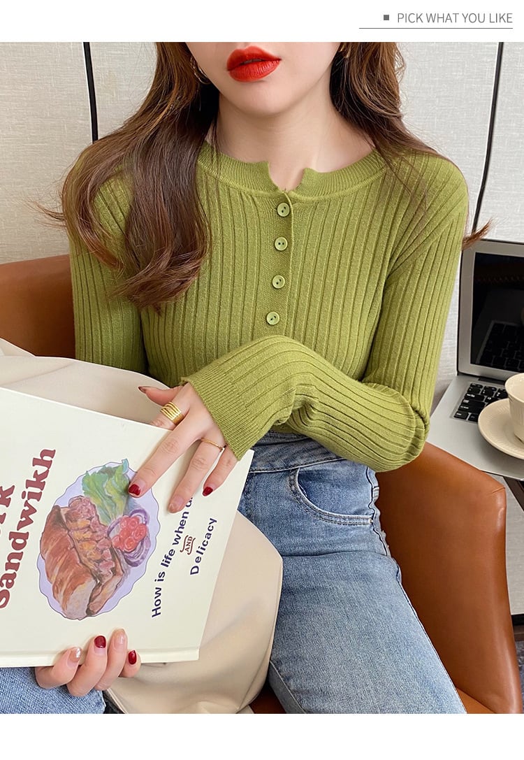 【tops】ボタンデザインニットトップス　M26440
