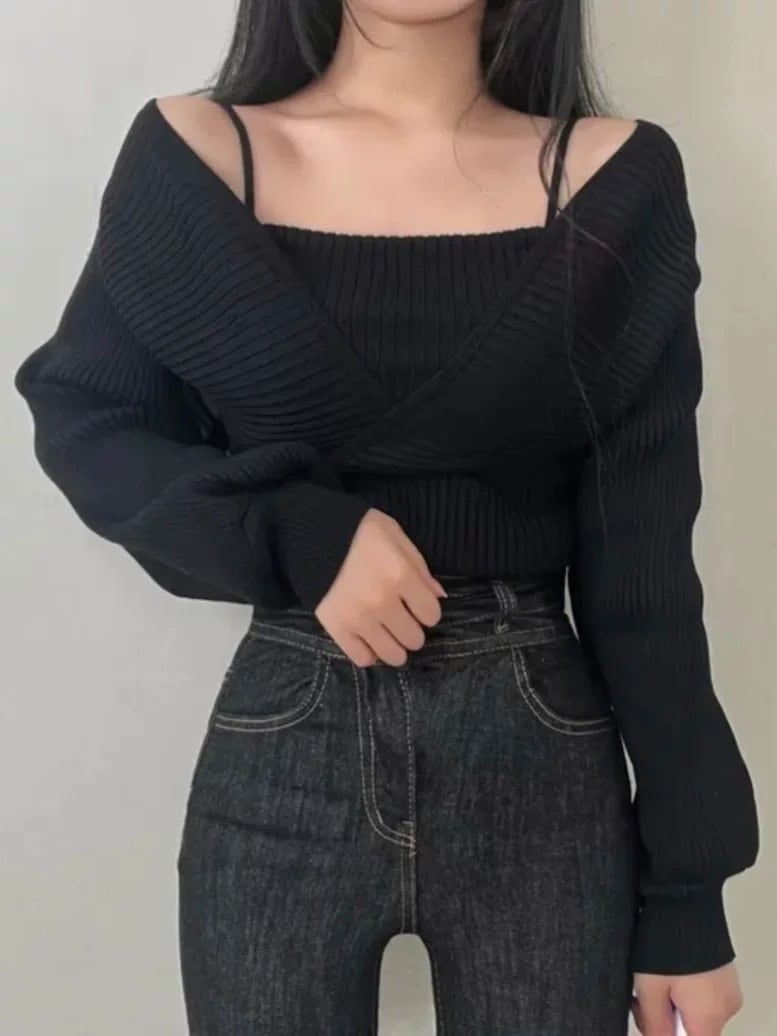 【tops】切り替えニットセーター　M25895