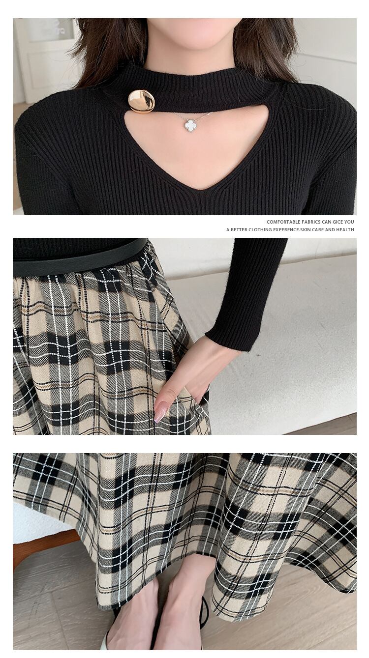 【set】チェック柄ドッキングワンピース　M18905