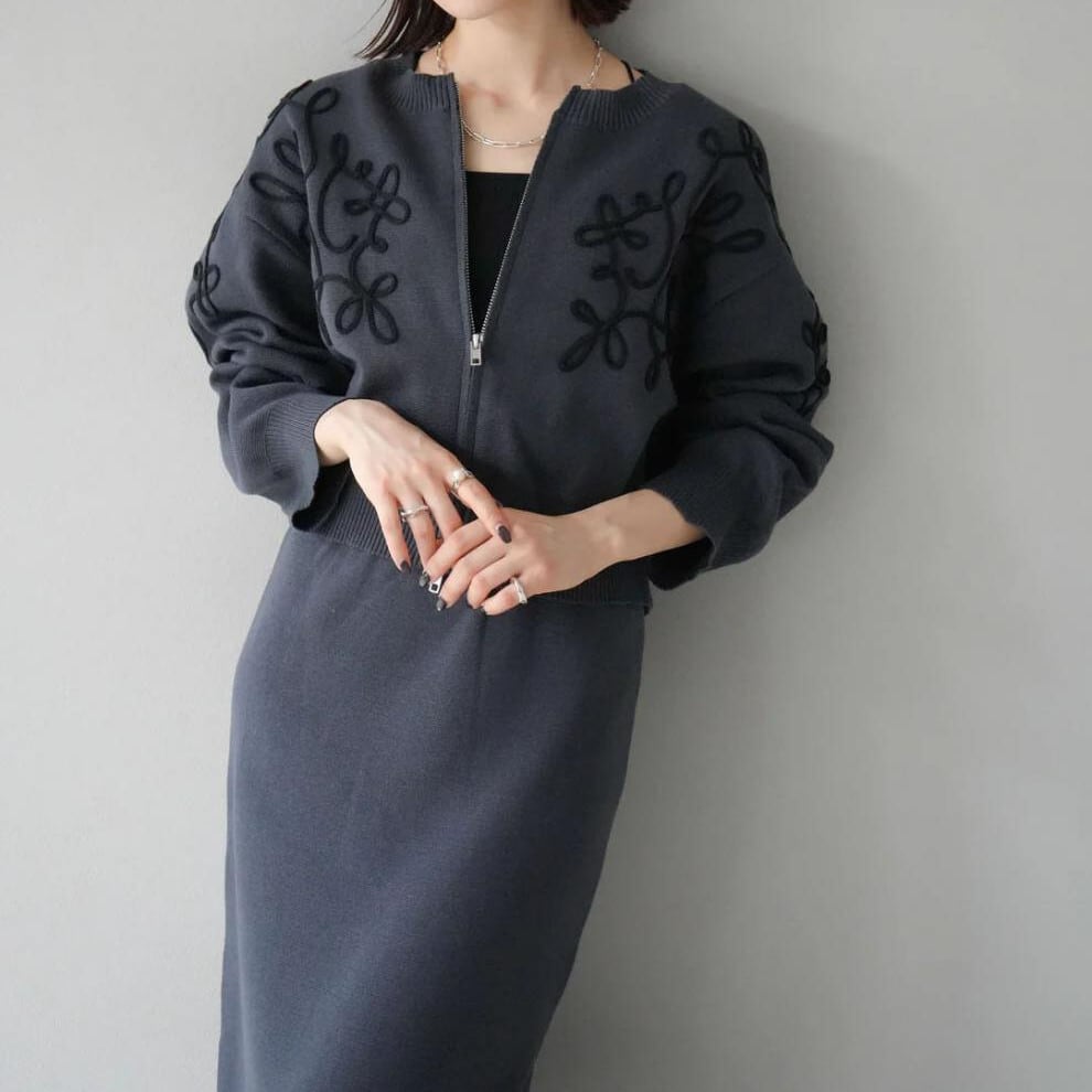 【set】ノーカラーショートジャケット×ロングスカートセット　N2751