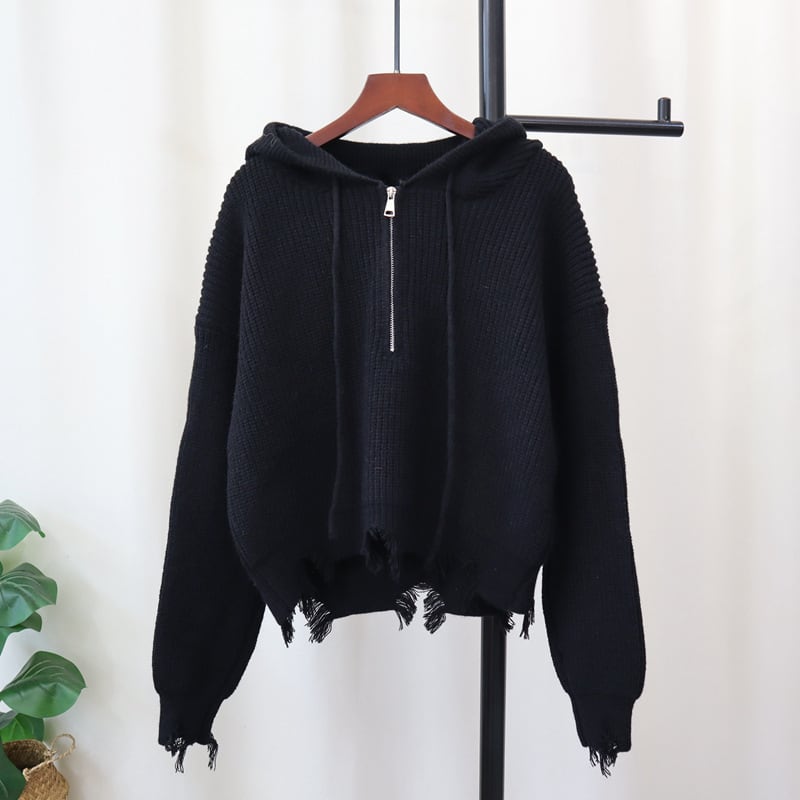 【tops】フード付きニットセーター　M27561