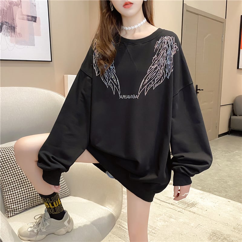 【tops】女性力を高める〜ラウンドネック長袖ファッションゆったり着回しパーカーW0262