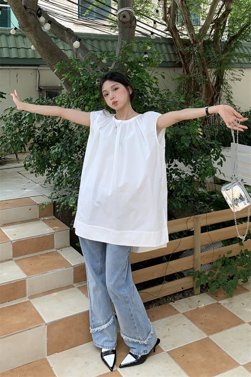 【tops】ノースリーブシャツトップス　M25114