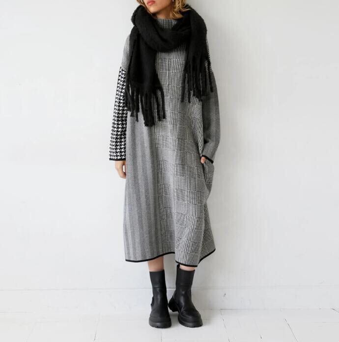 【dress】千鳥格子ニットワンピース　M26753