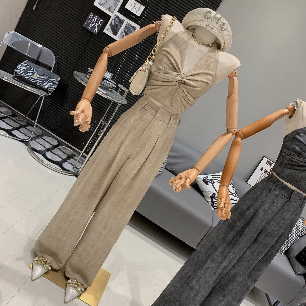 【set】Vネックトップス×ワイドパンツセット　M24991