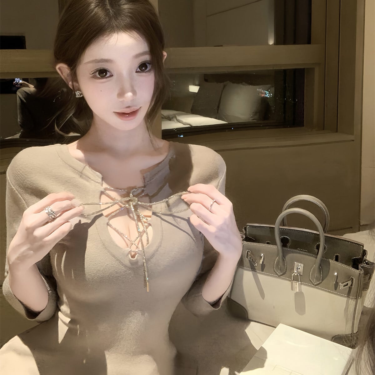 【dress】2WAYレースアップデザインミニワンピース　N3494