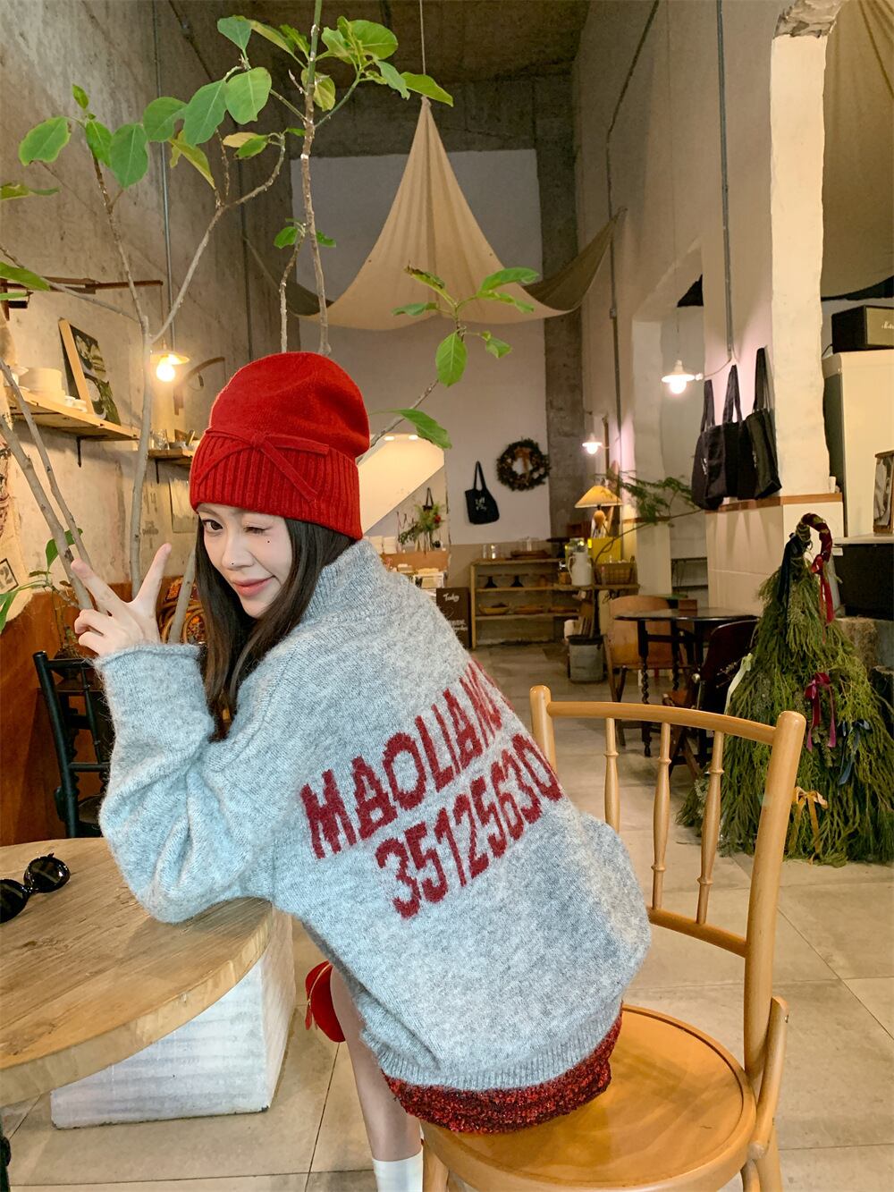 【tops】文字プリントニットセーター　M28849