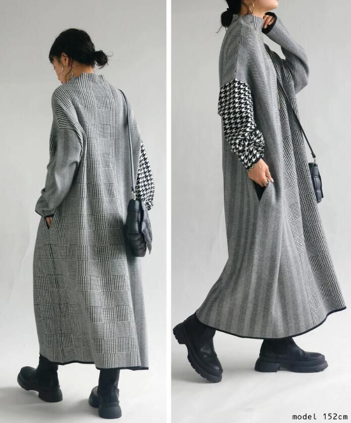 【dress】千鳥格子ニットワンピース　M26753
