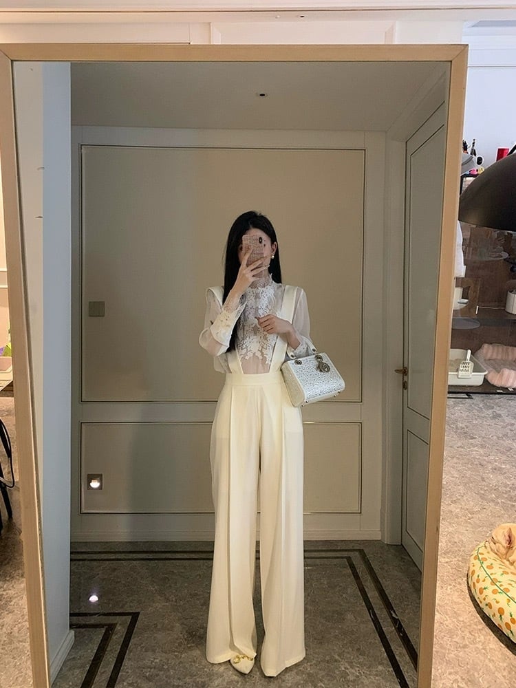 【set】レースブラウス×サスペンダーパンツセット    N2674