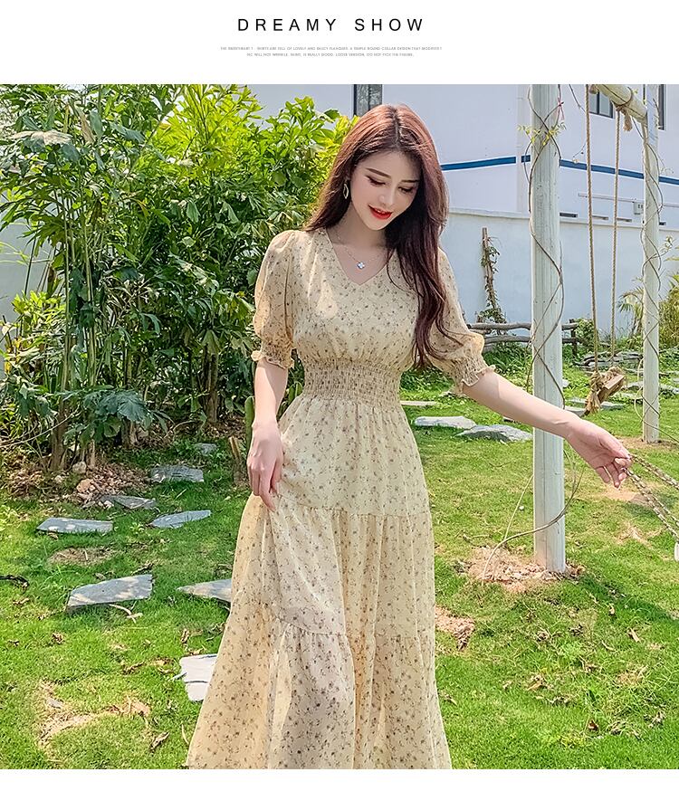 【dress】ファッションend清新！ウィートシフォン森ガール着痩せ花柄ワンピース