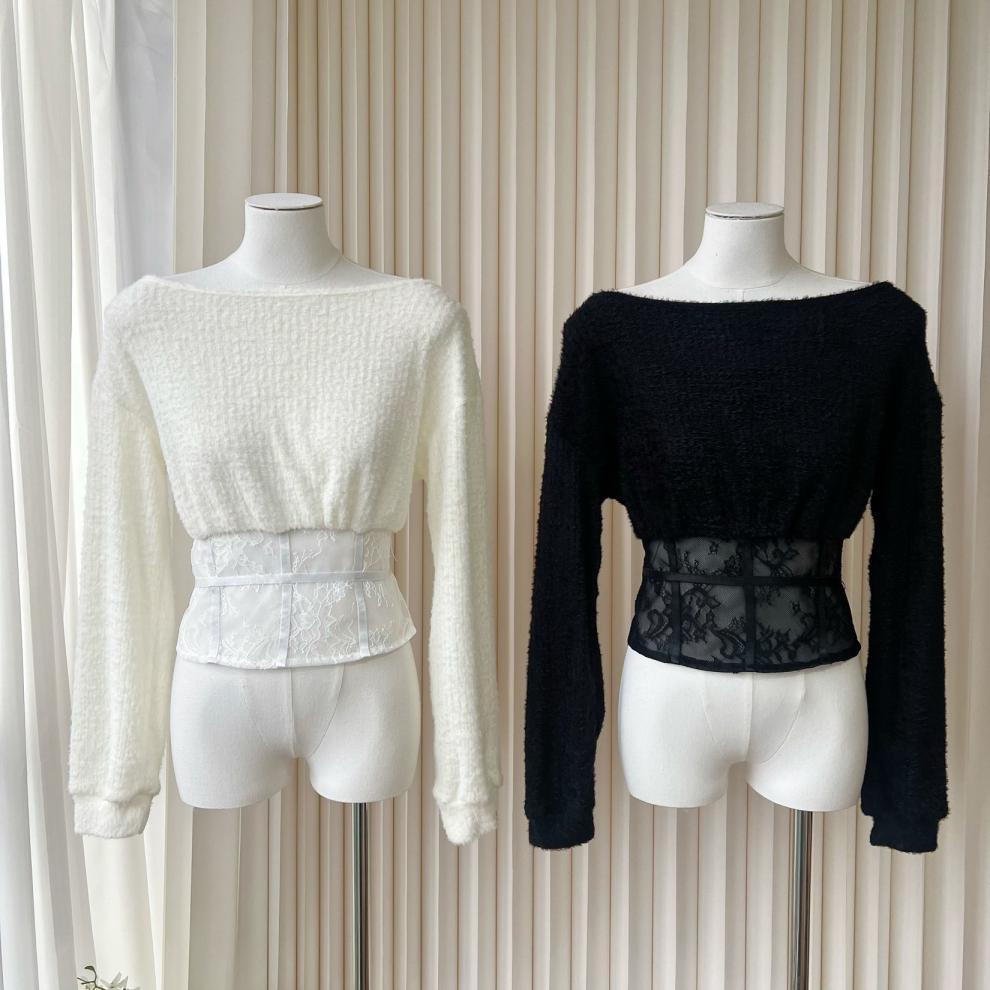【tops】レース切り替えニットトップス　M27997