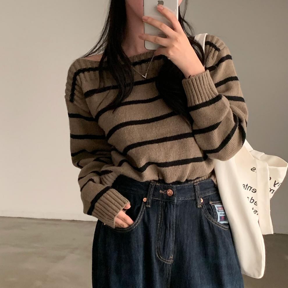 【tops】ボーダー柄ニットセーター　M27493