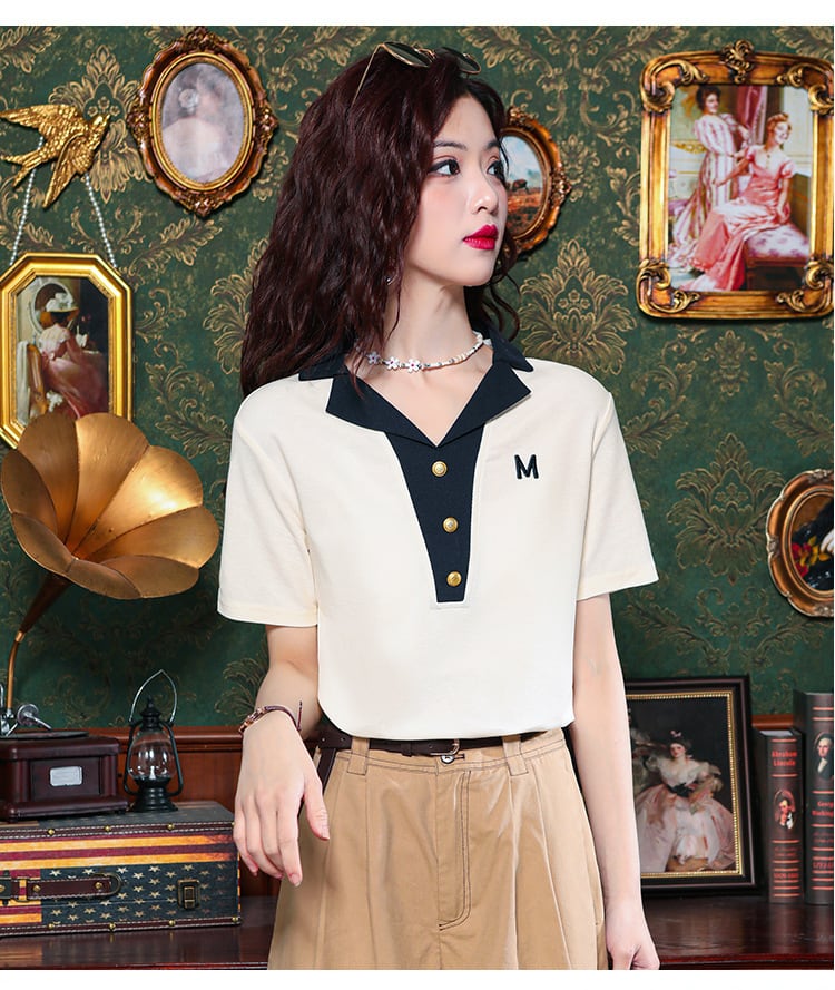 【tops】POLOネックカラーマッチングTシャツG21359