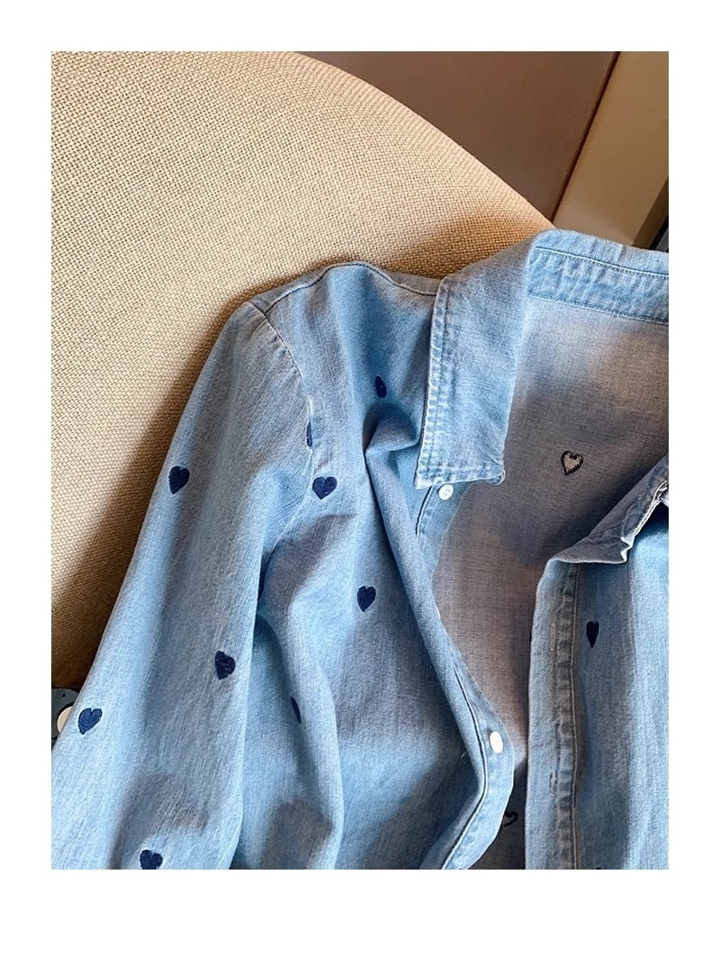 【tops】ハート柄デニムシャツトップス　M29698
