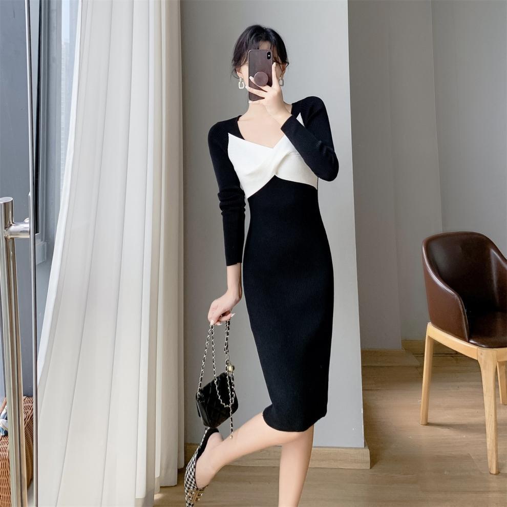 【dress】クロス配色ニットワンピース　M26277