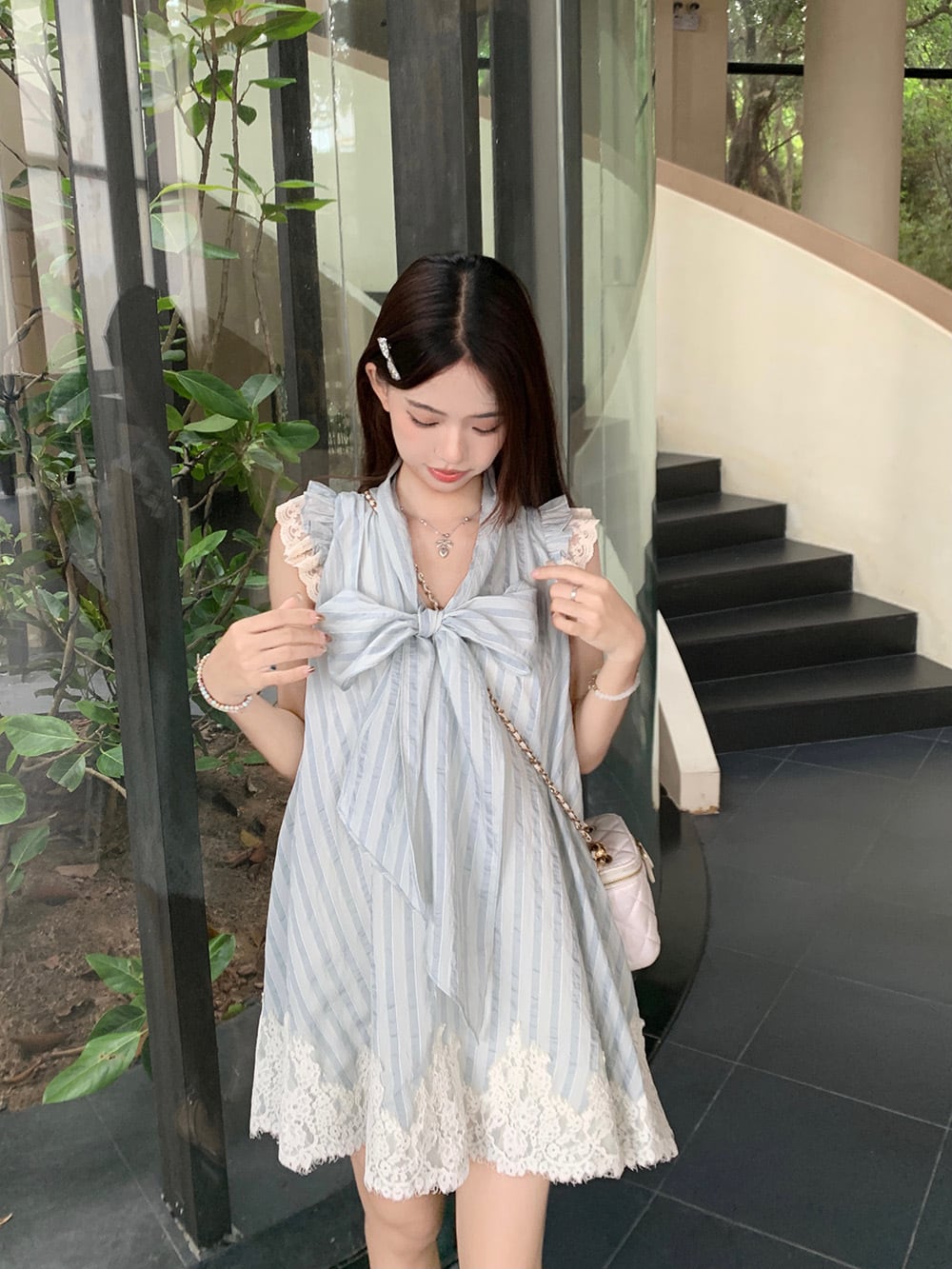 【dress】レースリボン付きワンピース　M25059