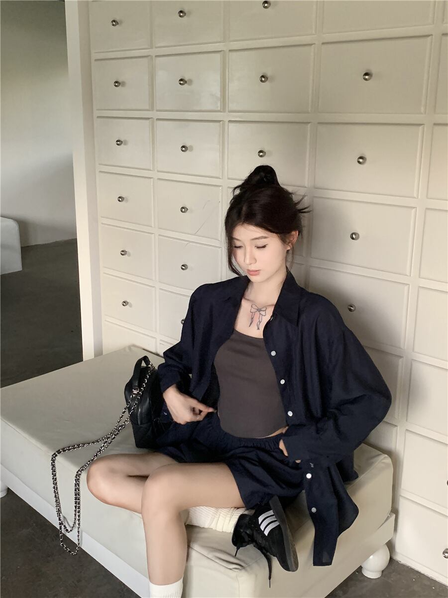 【set】薄手ブラウス+ハイウエストショートパンツ２点セットG21291