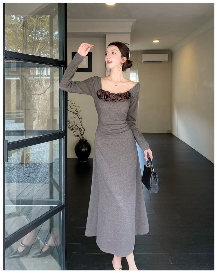 【dress】立体フラワーニットワンピース　M26416