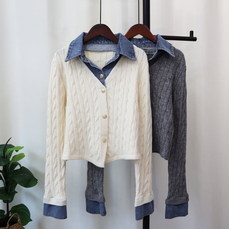【outer】デニム切り替えニットカーデ　M28583