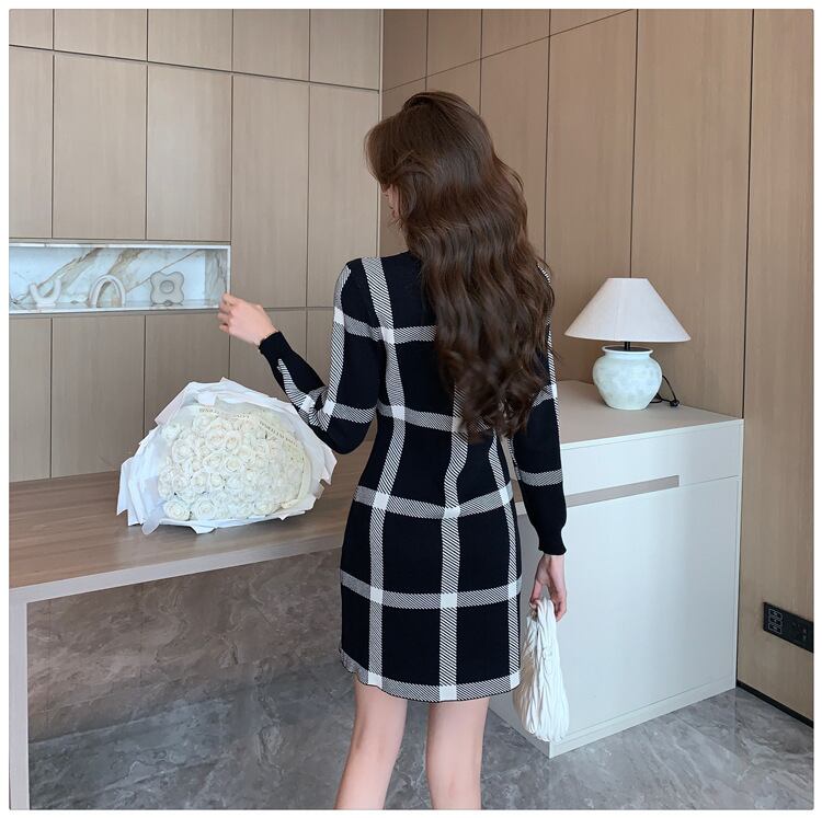 【dress】チェック柄ニットワンピース G17066