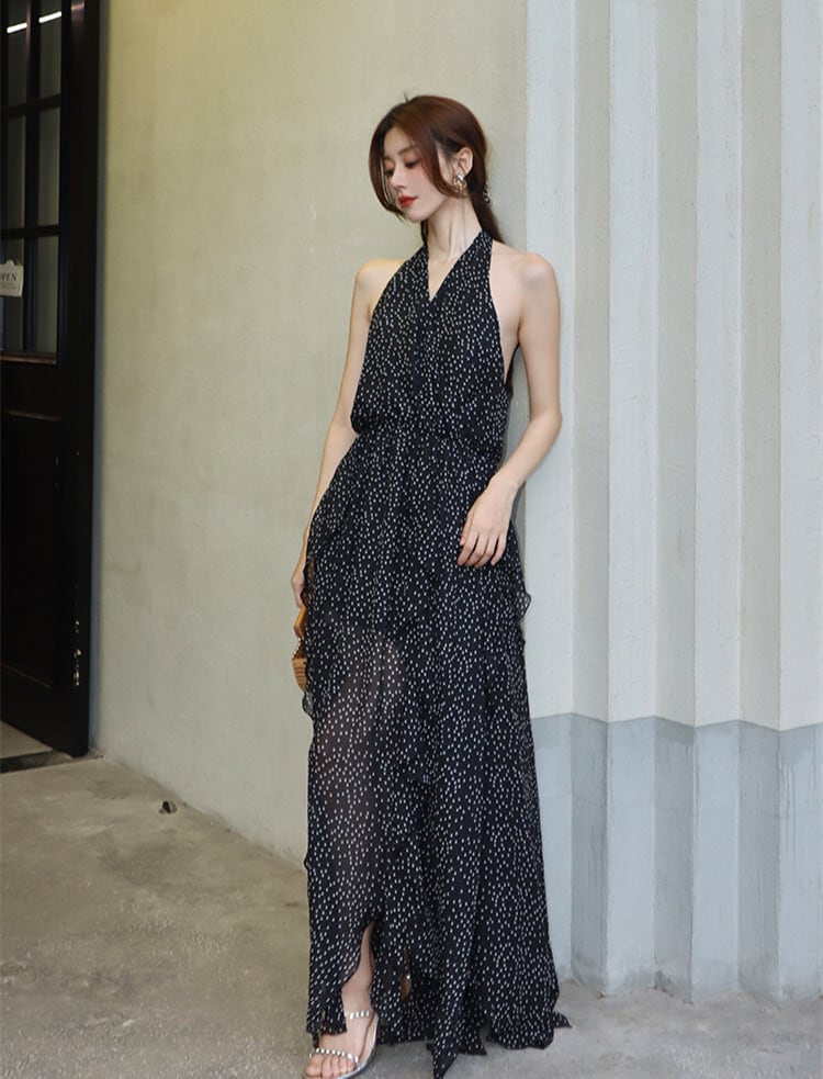 【dress】ホルターネックドット柄ワンピース　M24999
