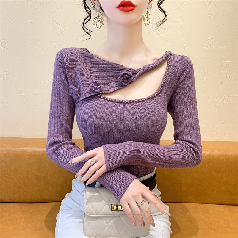 【tops】ビジュー立体フラワーニットトップス　M27727