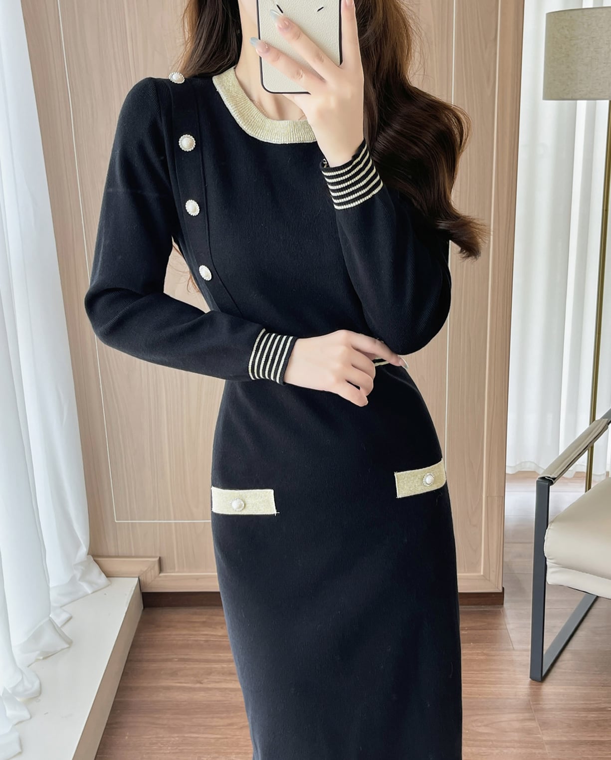 【dress】ボーダー柄ニットワンピース Q7299