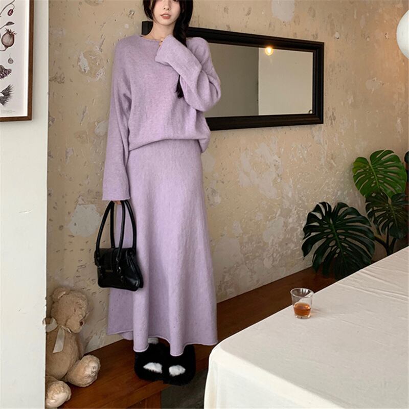 【set】シンプルニットセーター×スカートセット　N2247