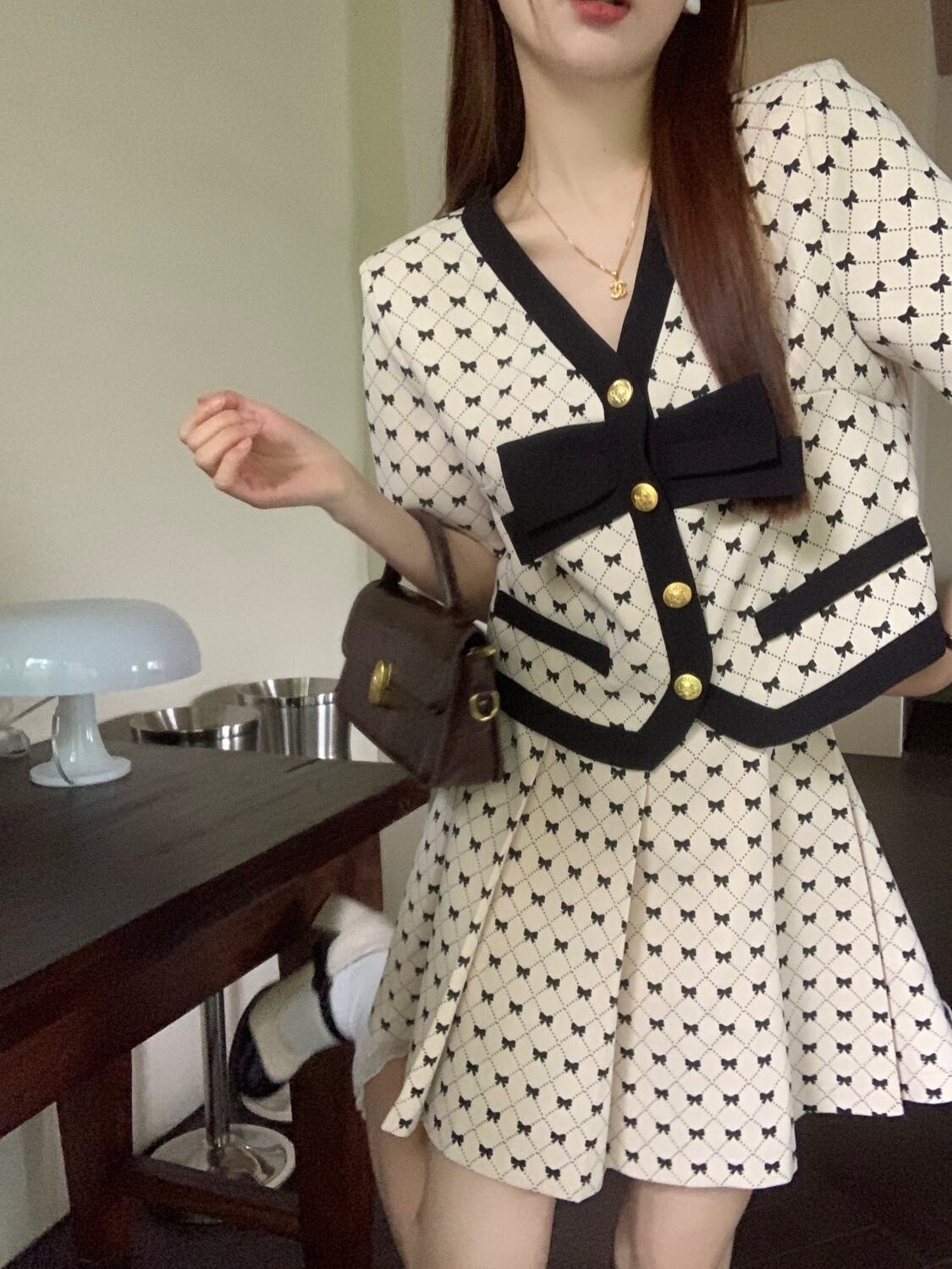 【set】リボントップス+スカート２点セットG20495