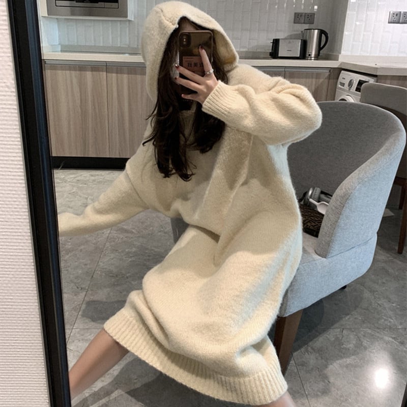 【dress】フード付きニットワンピース　M26317
