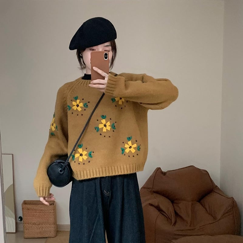 【tops】刺繍ニットセーター　M19120