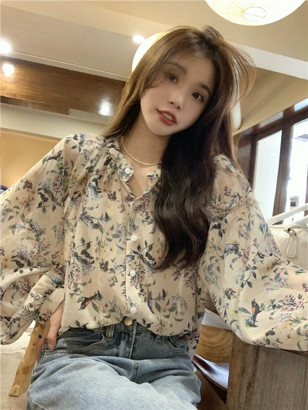 【tops】花柄シャツトップス　M25330