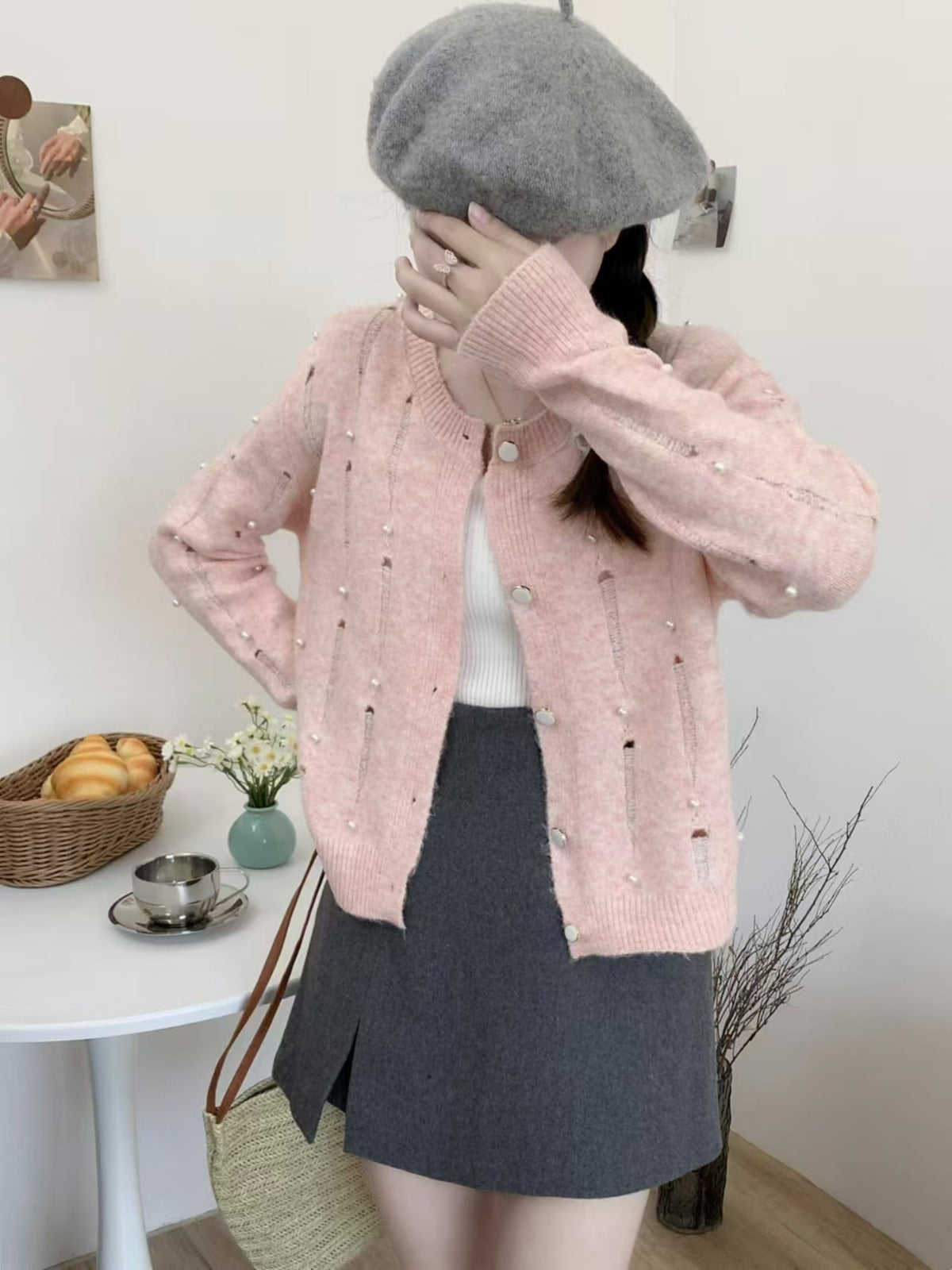 【outer】パールニットカーデ　M25675