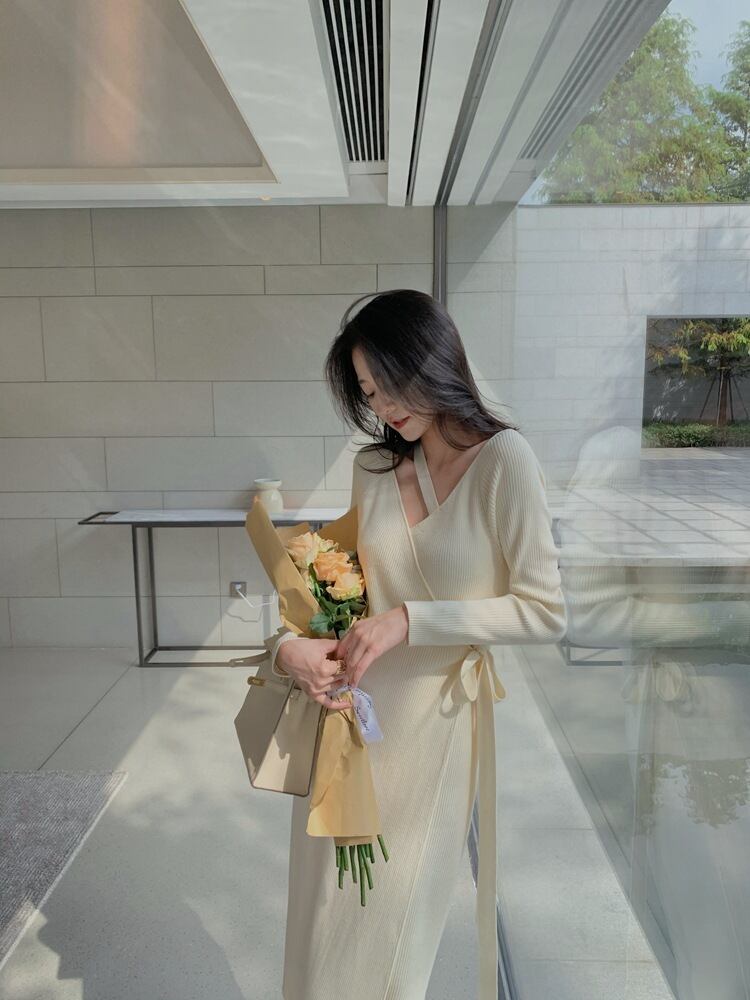 【dress】優しい雰囲気!気質満点レトロスウィートフランス風秋ニットワンピース G2402