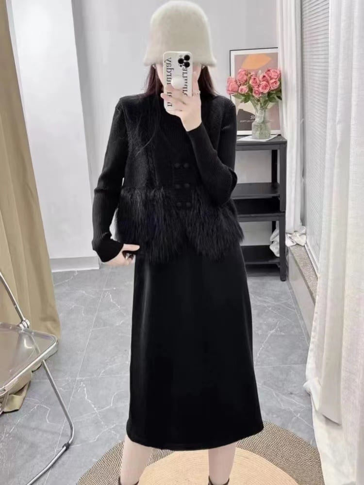【set】ファージレ×ニットワンピースセット　M26272